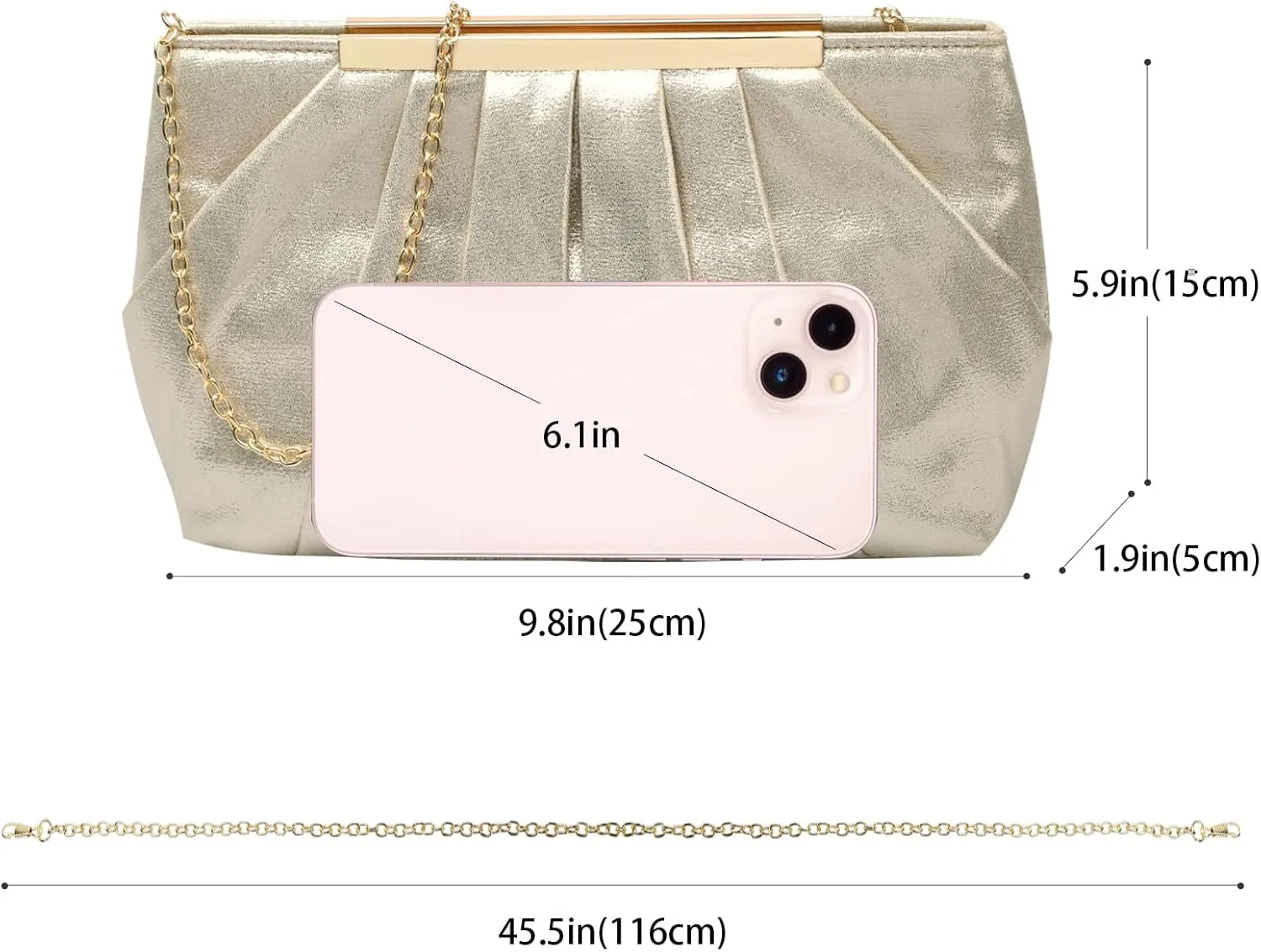 Evening Clutch Purse Bag, Fashion Bridal Bag in Pleated Satin with Chain Strap for Wedding Prom Formal Party