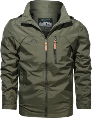 evzosrz Men's Lightweight Rain Jackets with Detachable Hood Windbreaker Outdoor Hiking Fishing Activewear Zip Cargo Coats