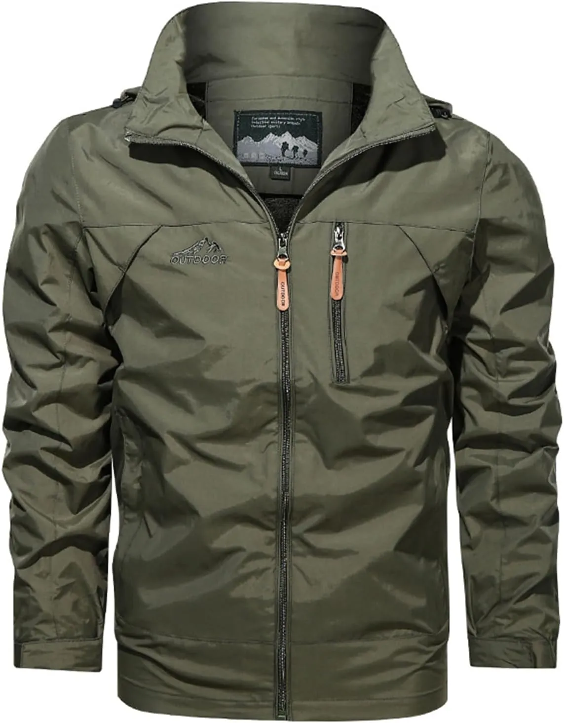 evzosrz Men's Lightweight Rain Jackets with Detachable Hood Windbreaker Outdoor Hiking Fishing Activewear Zip Cargo Coats