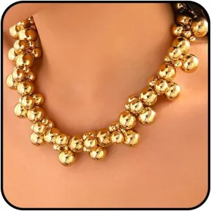 Exaggerated Punk Gold Big Ball Necklaces for Women Chunky Round Beaded Choker Necklaces Adjustable Beads Necklaces Daily Wear Jewelry Accessories