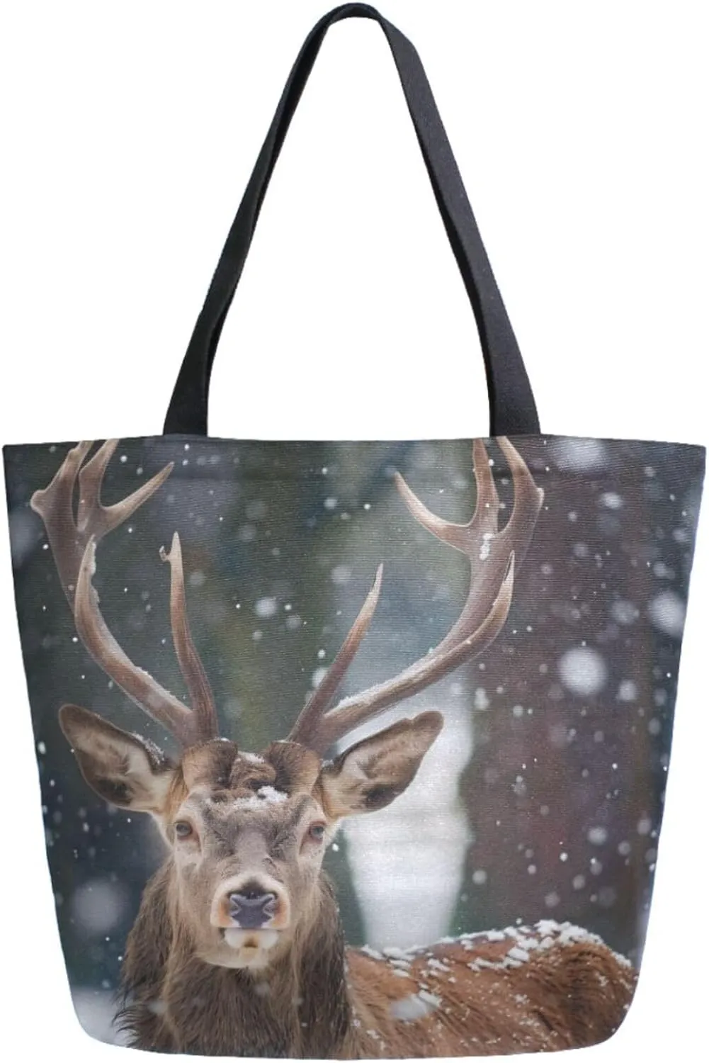 Extra Large Shoulder Gym Tote Bag, Severe Winter in Snow Deer Canvas Handle Bag for Yoga Weekender Picnic Beach Travel Kitchen Reusable Market Grocery Shopping