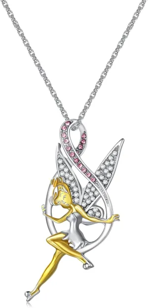 Fairy Necklaces Silver Crystal Fairy Heart Pendant Necklaces for Women Gift