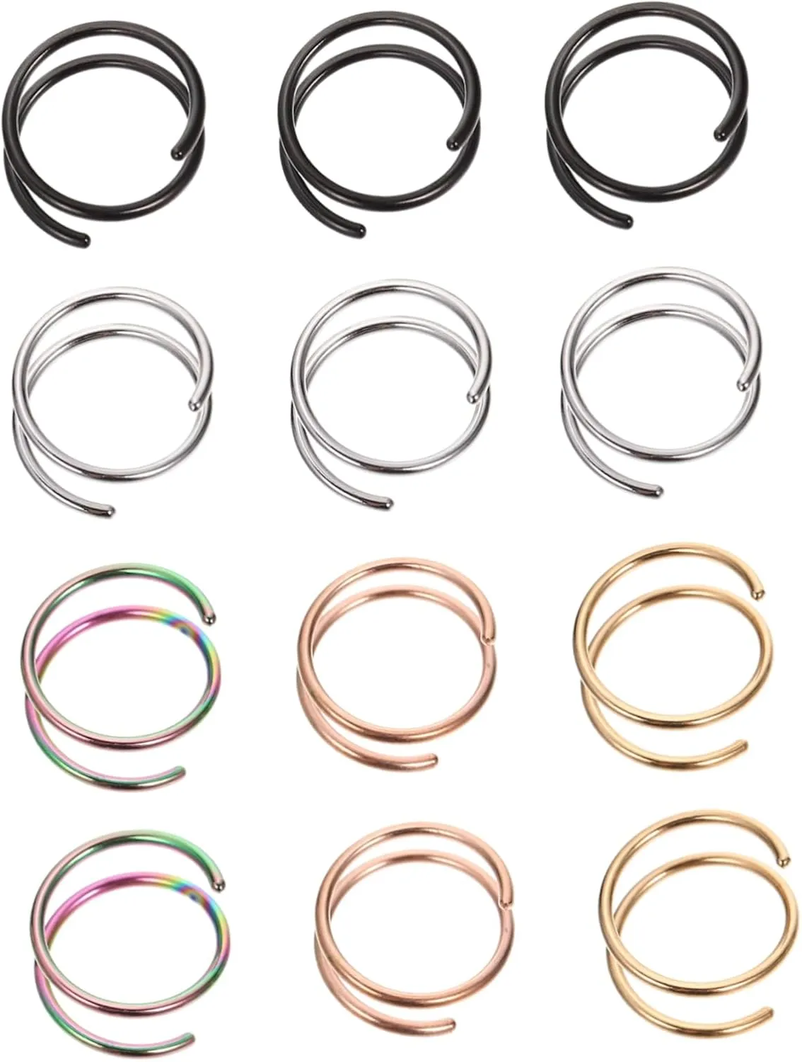 Fake Nose Rings Set 12pcs Spiral Nose Hoop Jewelry Easy Adjustment for Piercing
