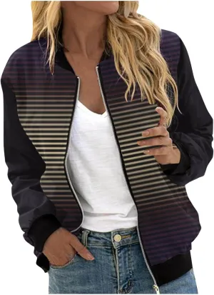 Fall Coats for Women 2024 Trendy Striped Print Cardigan Jackets Long Sleeve Full Zip Winter Coat Pockets Outerwear
