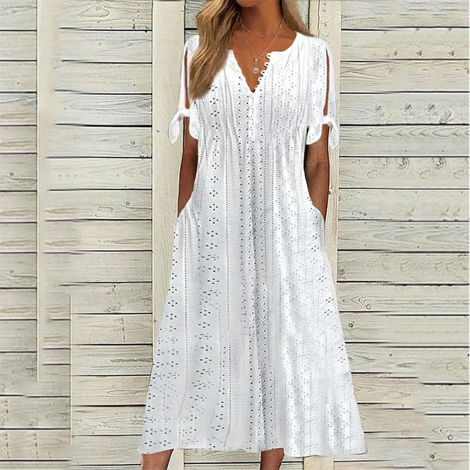 fanmpghleoo Eyelet Dress for Women Cold Shoulder Plus Size Dress Beach Vacation Maxi Dresses Wedding Guest Tea Party Dresses