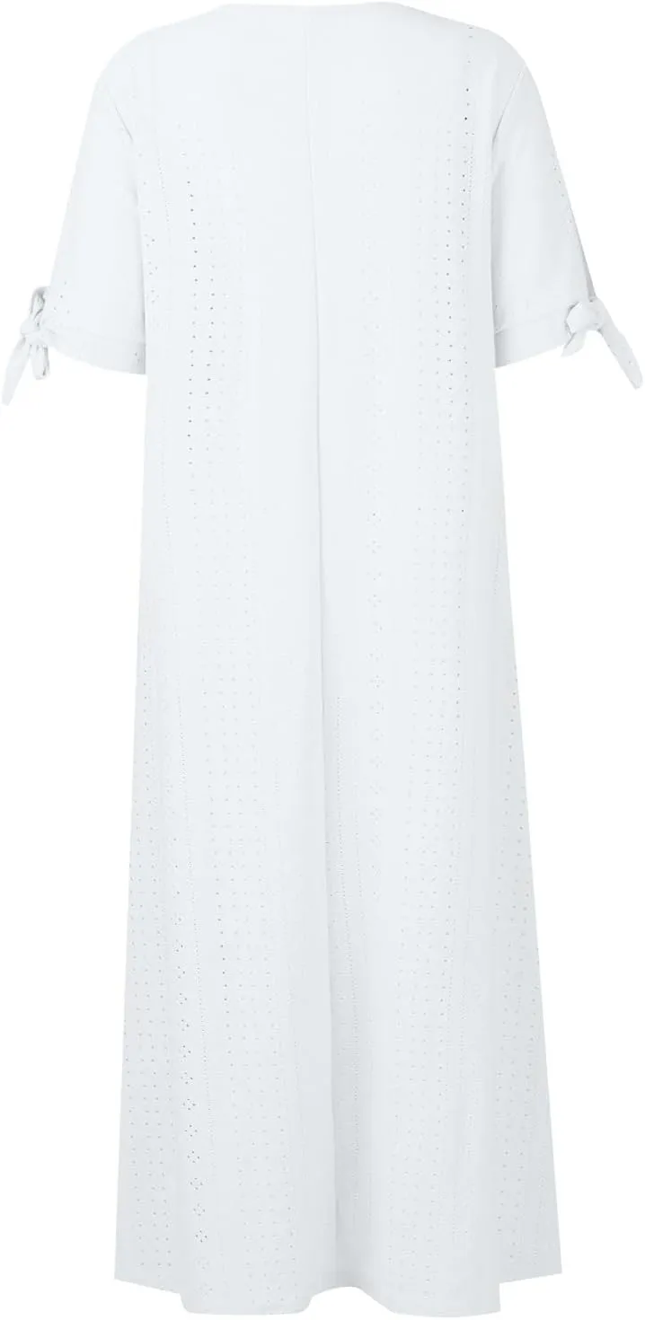 fanmpghleoo Eyelet Dress for Women Cold Shoulder Plus Size Dress Beach Vacation Maxi Dresses Wedding Guest Tea Party Dresses