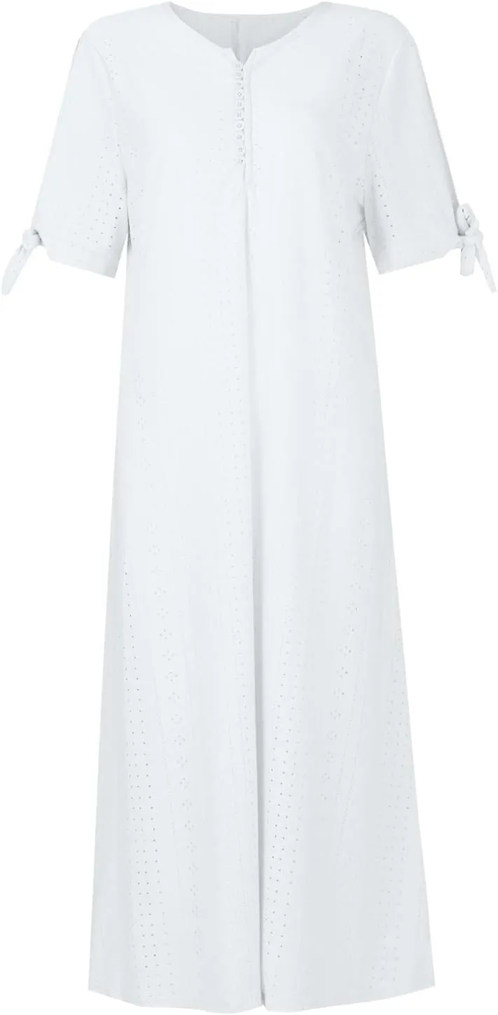 fanmpghleoo Eyelet Dress for Women Cold Shoulder Plus Size Dress Beach Vacation Maxi Dresses Wedding Guest Tea Party Dresses