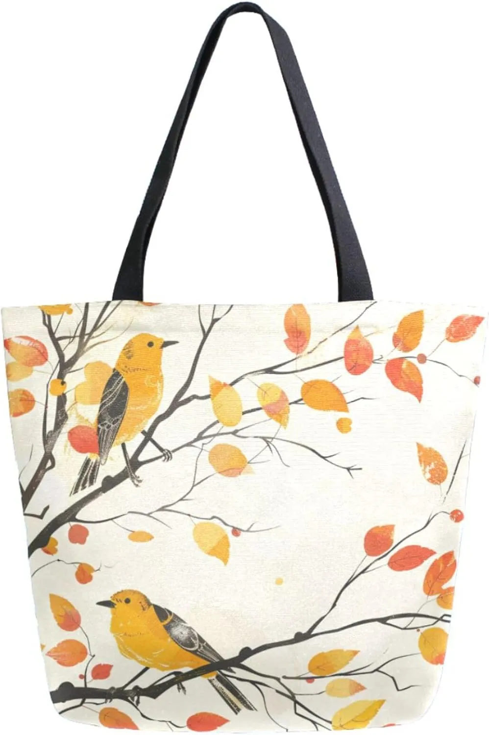 Fashion Extra Large Shoulder Grocery Tote Bag, Autumn Tree Branch Birds Canvas Daily Handle Bag for Gym Yoga Weekender Beach Travel Picnic Kitchen Reusable Market Shopping