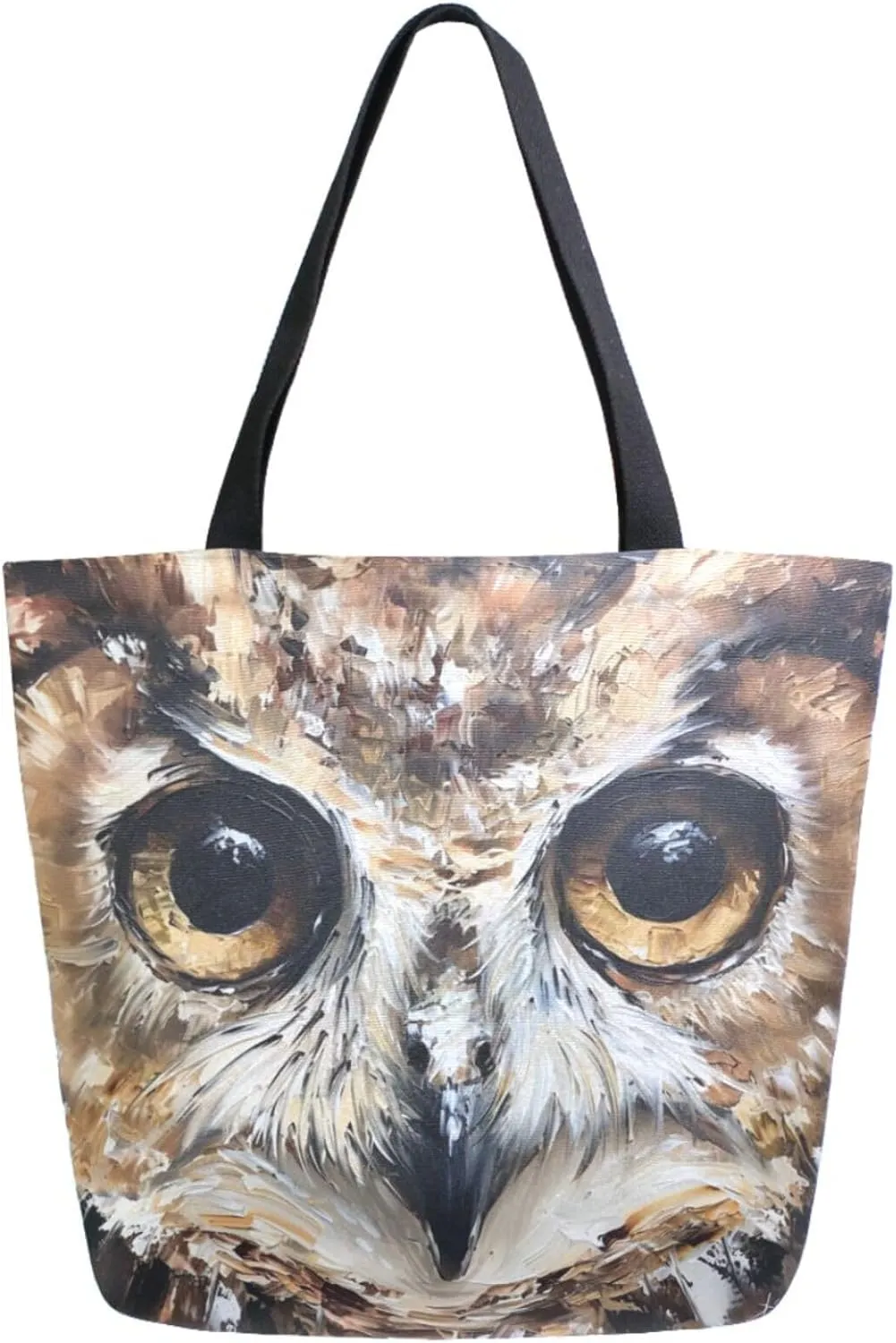 Fashion Extra Large Shoulder Grocery Tote Bag, Lifelike Owl Face Oil Painting Canvas Daily Handle Bag for Gym Yoga Weekender Beach Travel Picnic Kitchen Reusable Market Shopping