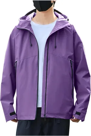 Fashion Mens Solid Color Outdoor Hiking Long Sleeve Hooded Casual Outwear Jackets Softshell Hiking Windbreaker Jacket