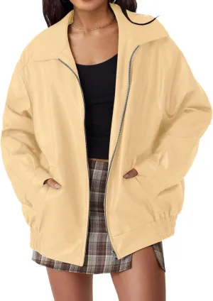 Faux Leather Jacket for Women Oversized Zipper Long Sleeve Motorcycle Bomber Jackets Moto Biker Coat Winter Outfits