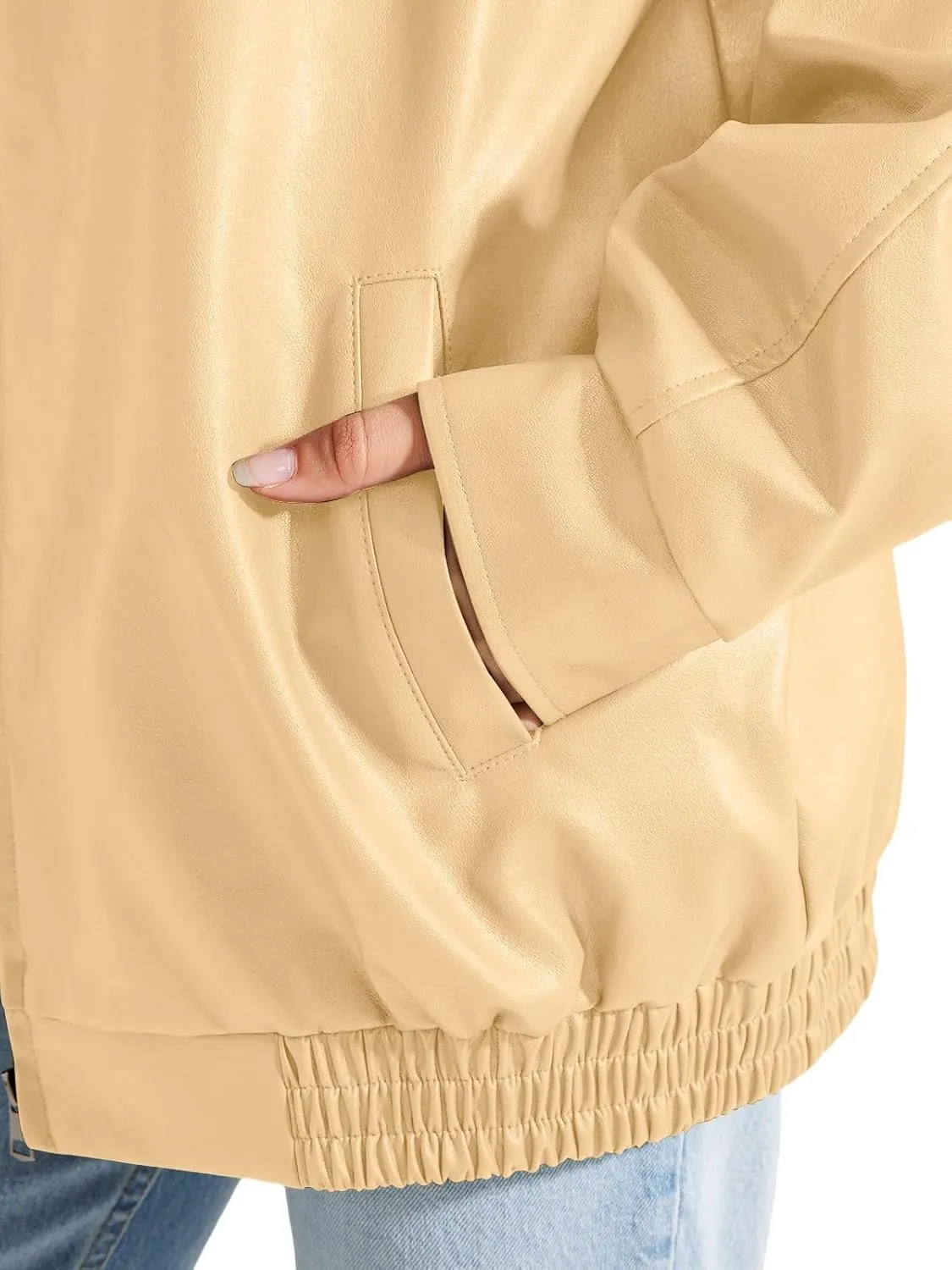 Faux Leather Jacket for Women Oversized Zipper Long Sleeve Motorcycle Bomber Jackets Moto Biker Coat Winter Outfits