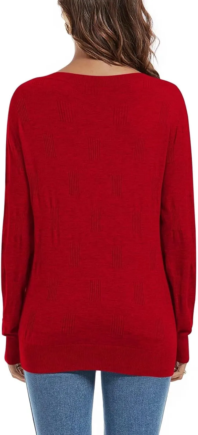 FEKOAFE Womens V Neck Sweaters Casual Pullover Sweaters for Women 2025 Trendy