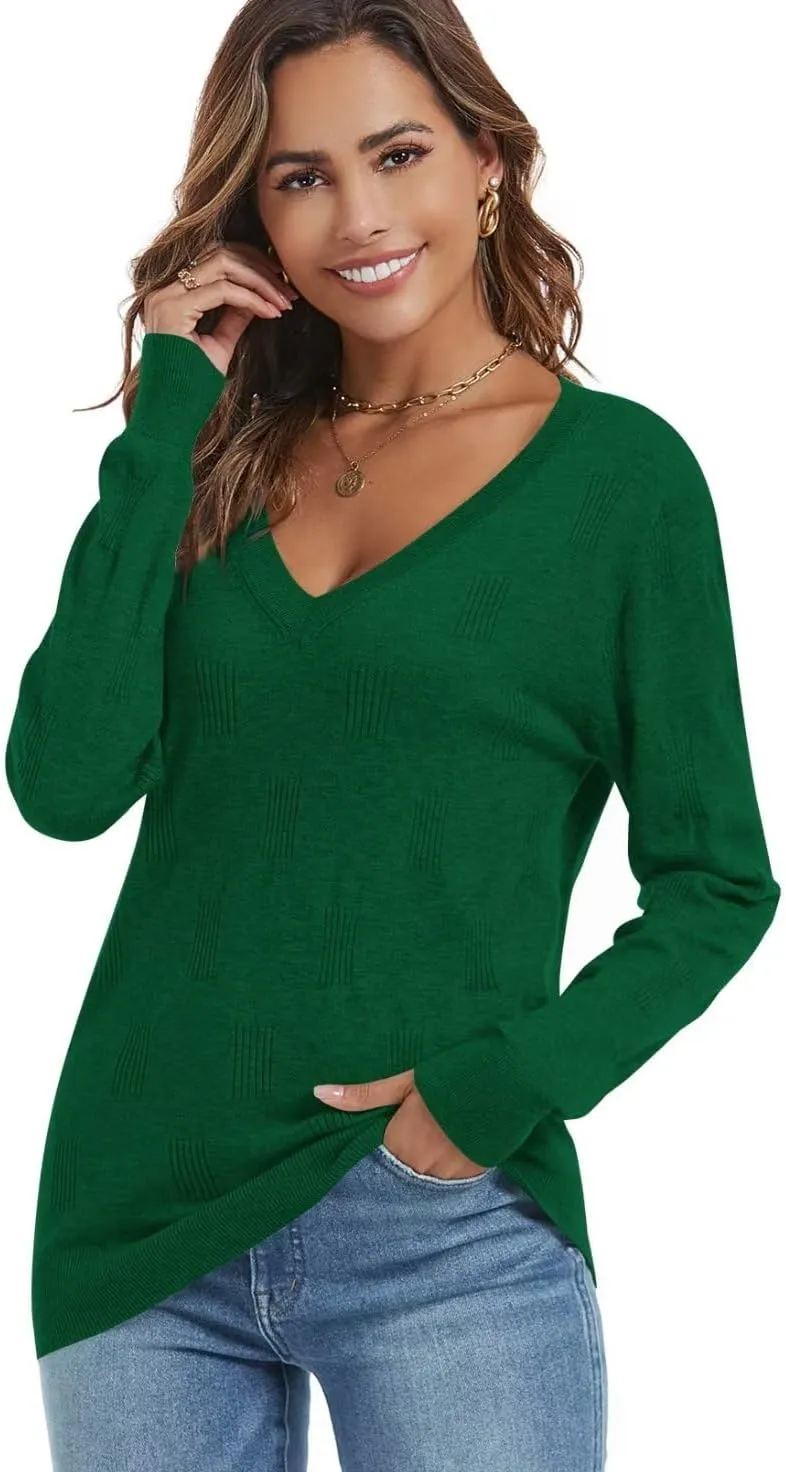 FEKOAFE Womens V Neck Sweaters Casual Pullover Sweaters for Women 2025 Trendy