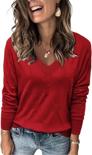 FEKOAFE Womens V Neck Sweaters Casual Pullover Sweaters for Women 2025 Trendy