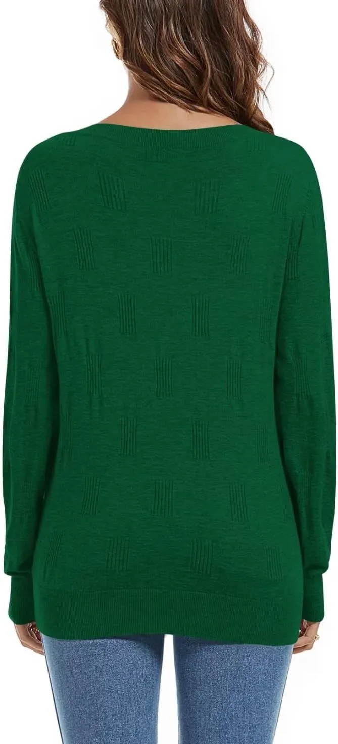 FEKOAFE Womens V Neck Sweaters Casual Pullover Sweaters for Women 2025 Trendy