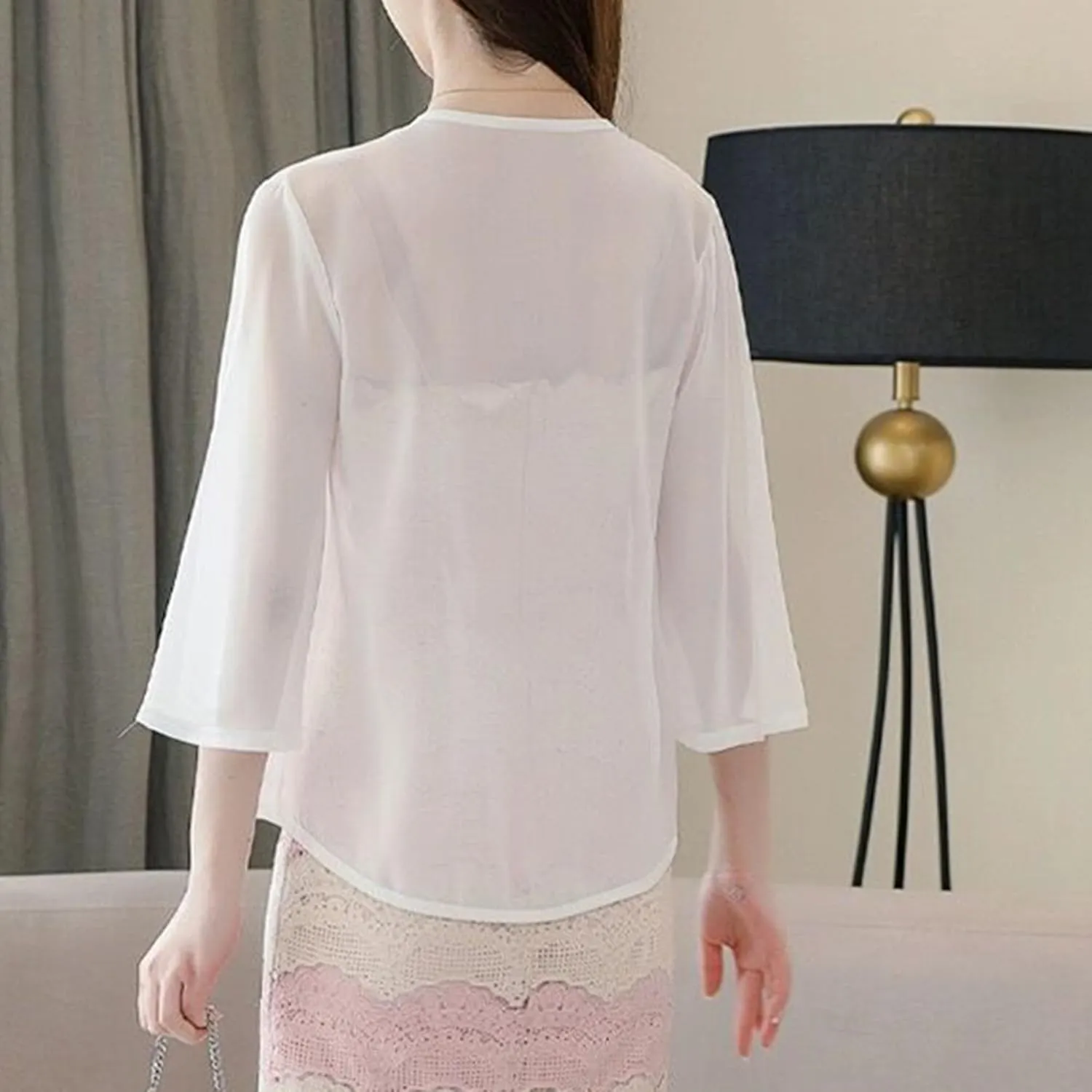 FindThy Womens Tie Front Chiffon Shrug Lightweight 3/4 Sleeve Cardigan Evening Dress Bolero Wraps
