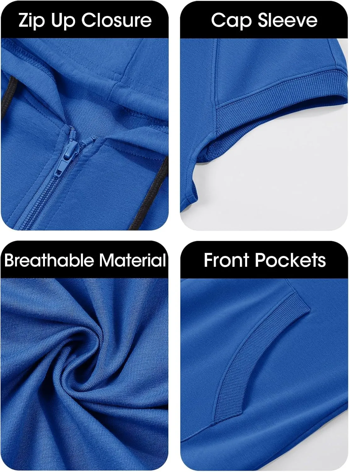 Fisoew Women's Sleeveless Zip Up Hoodies Casual Loose Fit Drawstring Sweatshirts Lightweight Jackets Vest with Pockets