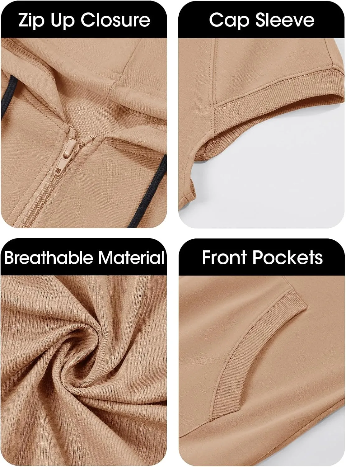 Fisoew Women's Sleeveless Zip Up Hoodies Casual Loose Fit Drawstring Sweatshirts Lightweight Jackets Vest with Pockets