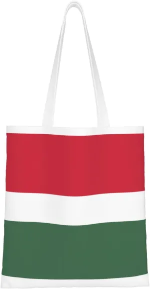 Flag of Hungary Pattern Double Sided Canvas Tote Bag, Reusable Grocery Shopping Bag, Carry or Shoulder 15x16.5 in