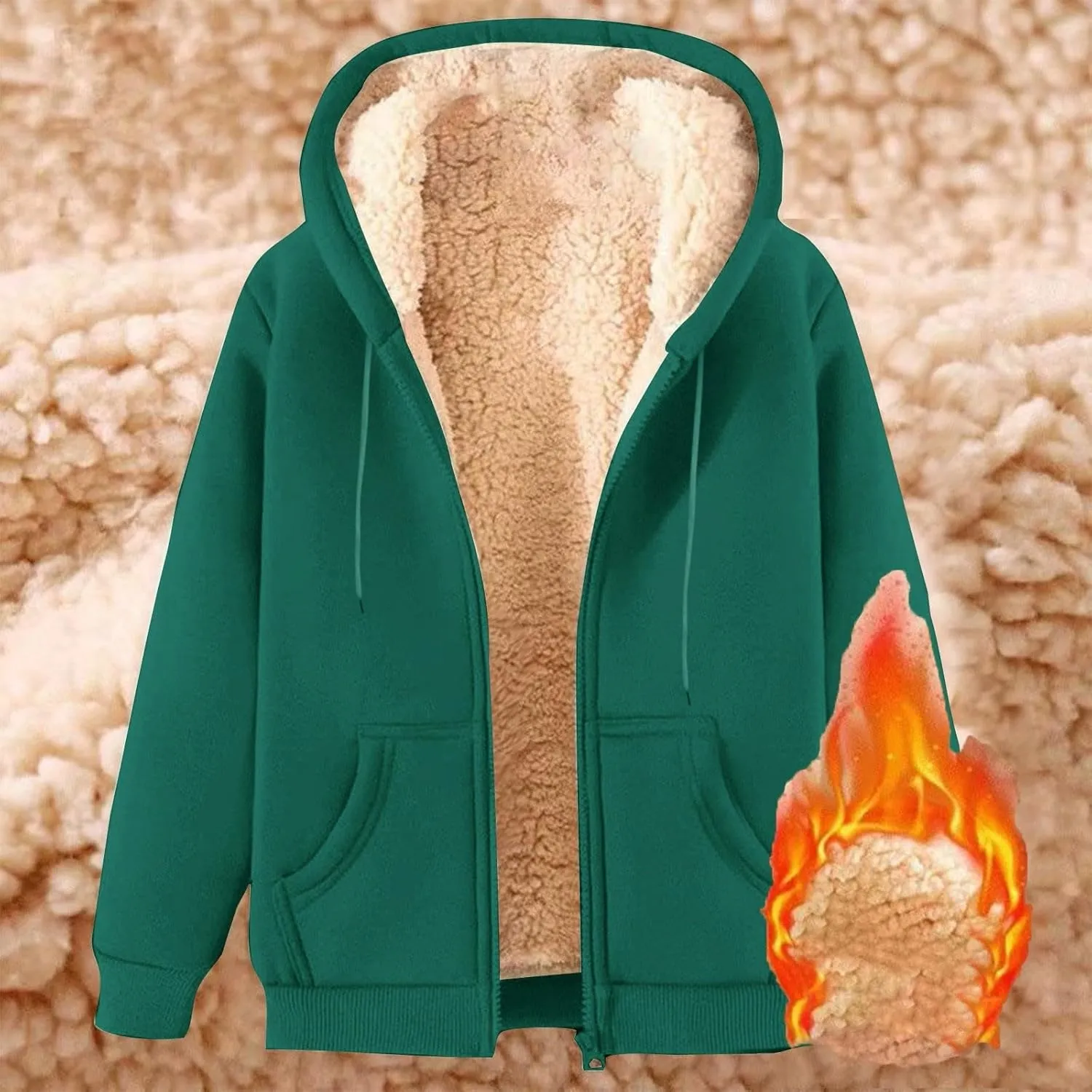 Fleece Jacket Men Fleece Jacket Women Unisex Fall Winter Warm Plush Lined Sherpa Cardigan Casual Long Sleeve Hoodies