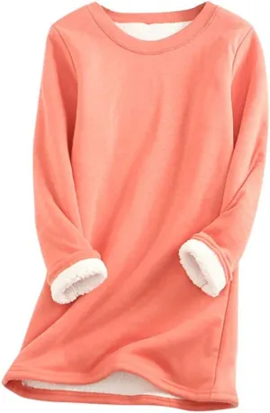 Fleece Lined Sweatshirt Women Winter Warm Sherpa Pullover Casual Crewneck Cute Fleece Pullover Long Sleeve Thermal Top