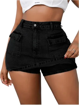 Floerns Women's Plus Size High Waisted Mini Jean Skort Stretchy Denim Skirt Shorts