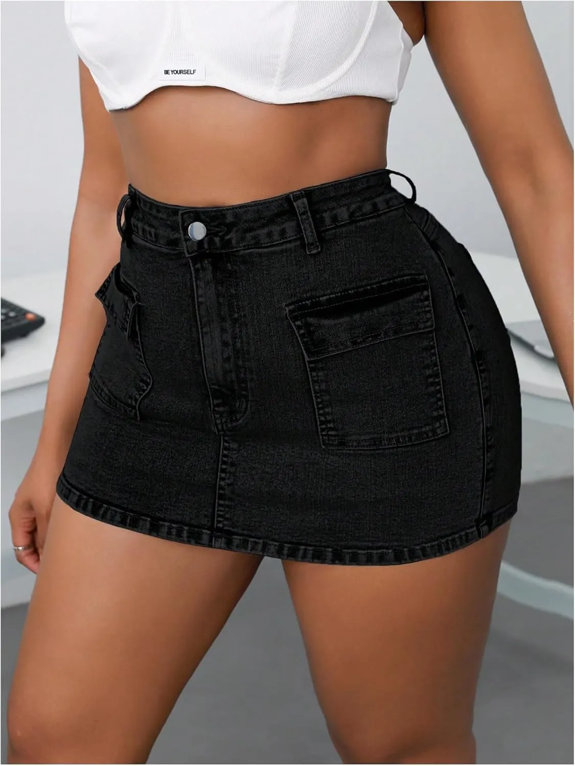 Floerns Women's Plus Size High Waisted Mini Jean Skort Stretchy Denim Skirt Shorts
