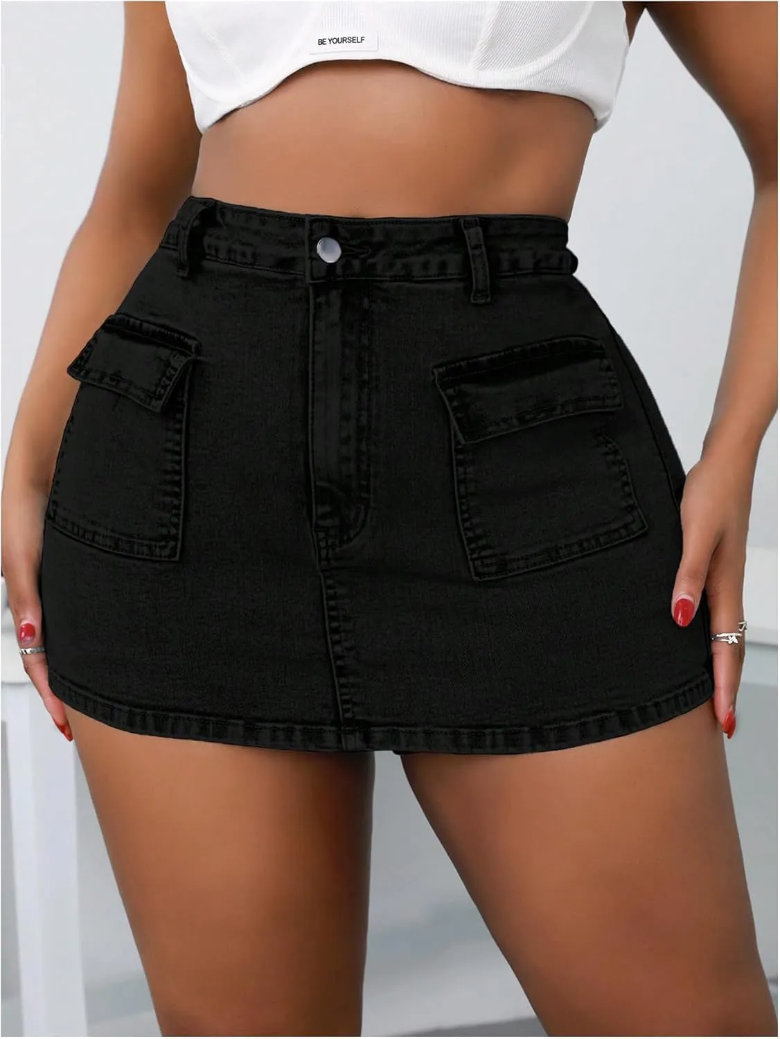 Floerns Women's Plus Size High Waisted Mini Jean Skort Stretchy Denim Skirt Shorts