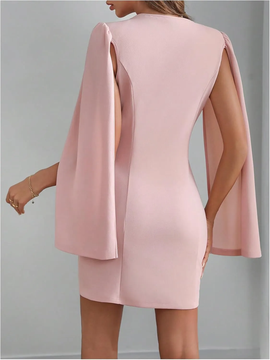 Floerns Women's V Neck Double Breasted Cape Blazer Split Sleeve Elegant Blazer Dress