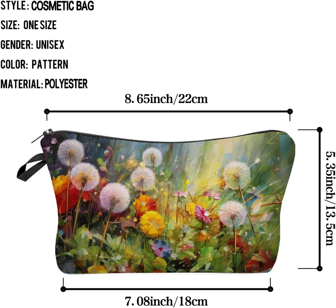 Floral Dandelion Makeup Bag Cute Small Makeup Organizer Bag Travel Toiletry Zipper Pouch Dandelion Cosmetic Bag Birthday Present for Women Friends
