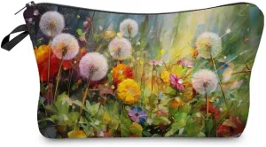 Floral Dandelion Makeup Bag Cute Small Makeup Organizer Bag Travel Toiletry Zipper Pouch Dandelion Cosmetic Bag Birthday Present for Women Friends