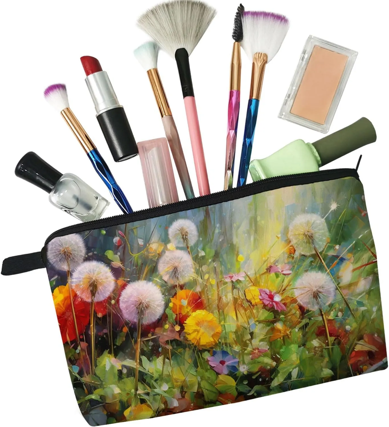 Floral Dandelion Makeup Bag Cute Small Makeup Organizer Bag Travel Toiletry Zipper Pouch Dandelion Cosmetic Bag Birthday Present for Women Friends