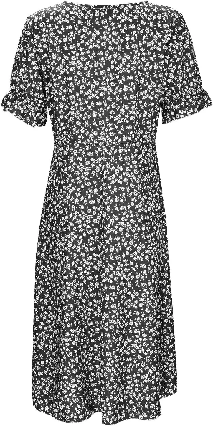 Floral Wrap Dresses for Women 2025 Summer Irregular Hem V Neck Button Boho Dress Elegant Beach Vacation Midi Dresses