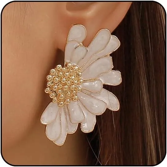 Flower Earrings for Women Big Statement Earrings for Women Floral Earrings Daisy Earrings Pink Gold Silver Orange Black White Flower Stud Earrings Summer Spring Fancy Earrings