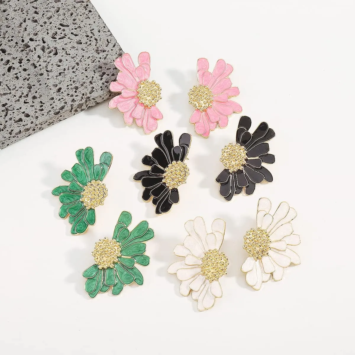Flower Earrings for Women Big Statement Earrings for Women Floral Earrings Daisy Earrings Pink Gold Silver Orange Black White Flower Stud Earrings Summer Spring Fancy Earrings