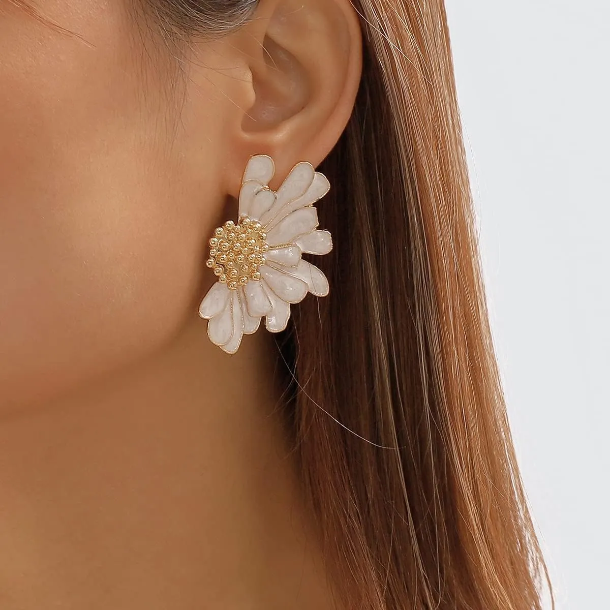 Flower Earrings for Women Big Statement Earrings for Women Floral Earrings Daisy Earrings Pink Gold Silver Orange Black White Flower Stud Earrings Summer Spring Fancy Earrings
