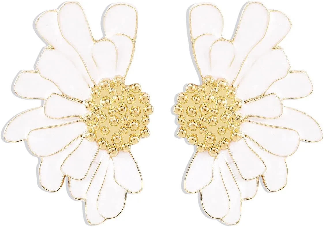Flower Earrings for Women Big Statement Earrings for Women Floral Earrings Daisy Earrings Pink Gold Silver Orange Black White Flower Stud Earrings Summer Spring Fancy Earrings