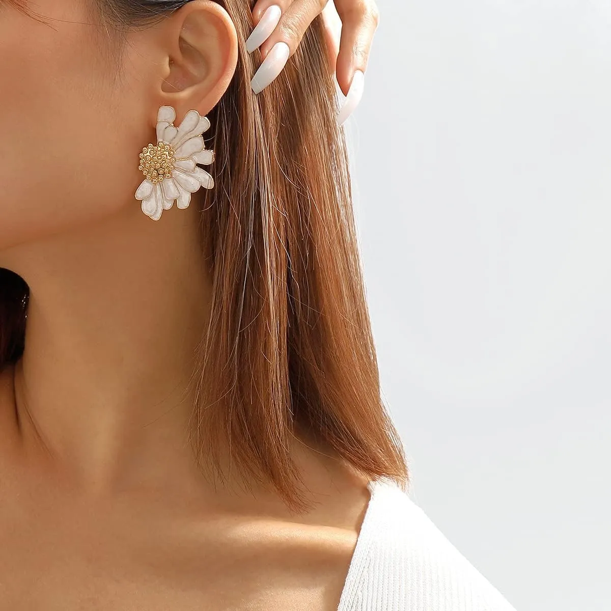 Flower Earrings for Women Big Statement Earrings for Women Floral Earrings Daisy Earrings Pink Gold Silver Orange Black White Flower Stud Earrings Summer Spring Fancy Earrings