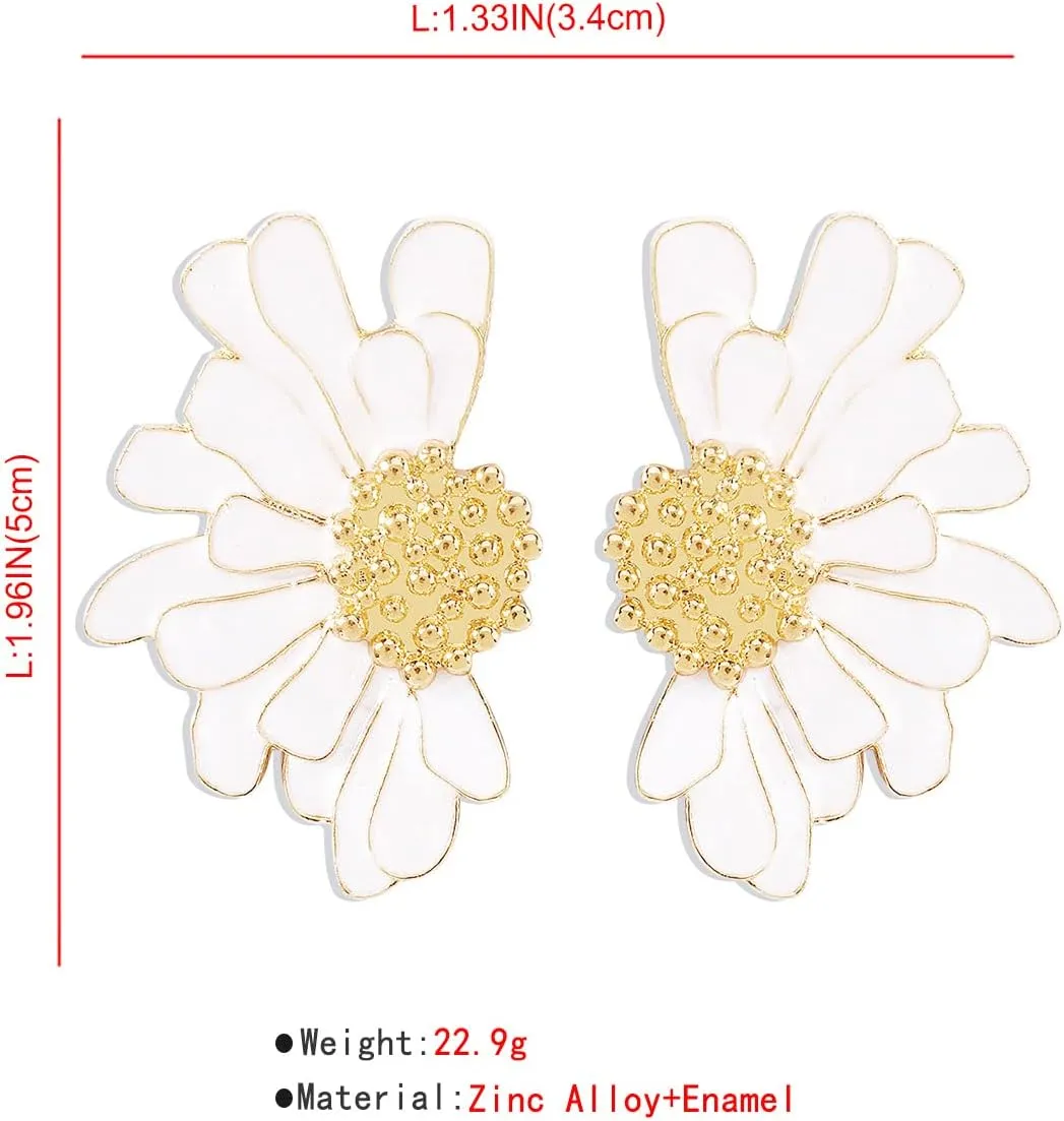Flower Earrings for Women Big Statement Earrings for Women Floral Earrings Daisy Earrings Pink Gold Silver Orange Black White Flower Stud Earrings Summer Spring Fancy Earrings