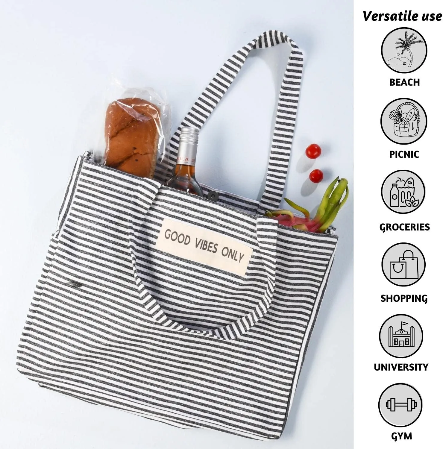 Folkulture Beach Bag for Women | 17 x 14 Inch - 100% Cotton Beach Tote Bag with Zipper Pocket Inside, Large Woven Pool Bag
