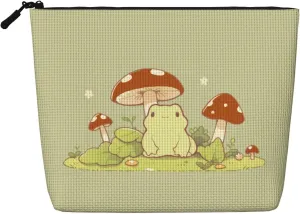 Frog Makeup Bag,frog bag,frog gifts for women,cottagecore accessories,cottagecore gifts,green makeup bag,mushroom makeup bag,cute makeup bag,2-6