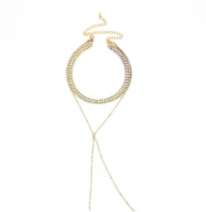 FUTIMELY Boho Layered Rhinestone Necklaces for Women Long Pendant Y-Necklaces Crystal Choker Chain Statement Necklaces Wedding Bridal Jewerly