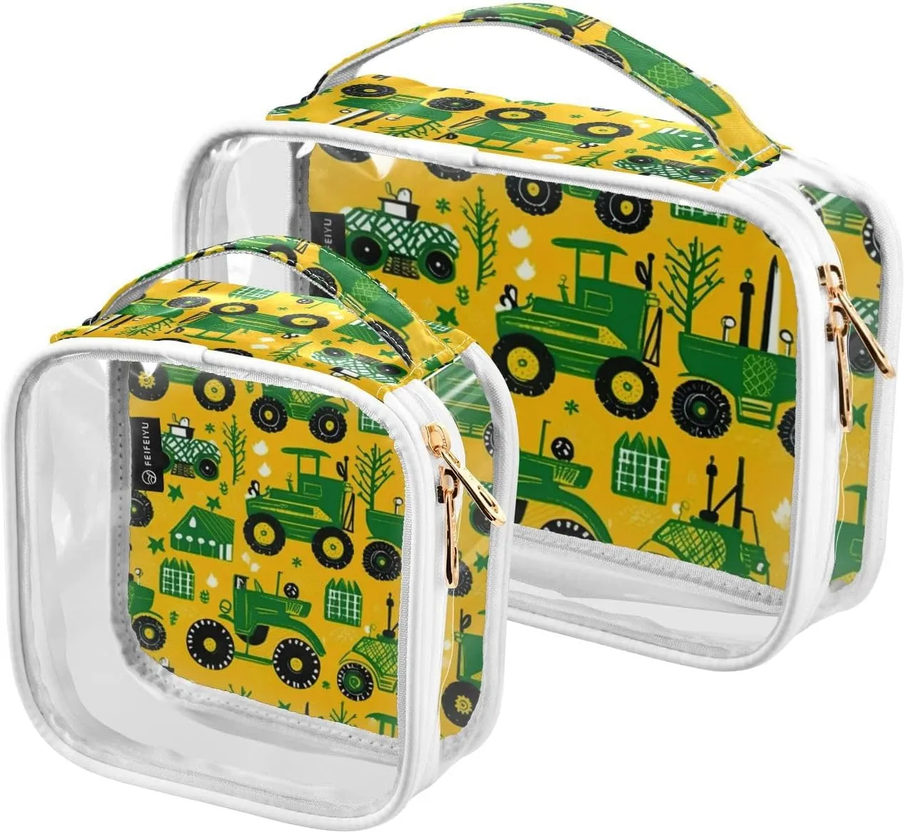 GAIGEO Tractor Clear Toiletry Bag Set, Clear Plastic Zipper Bags, Cosmetic Travel Accessories, 2 Pack
