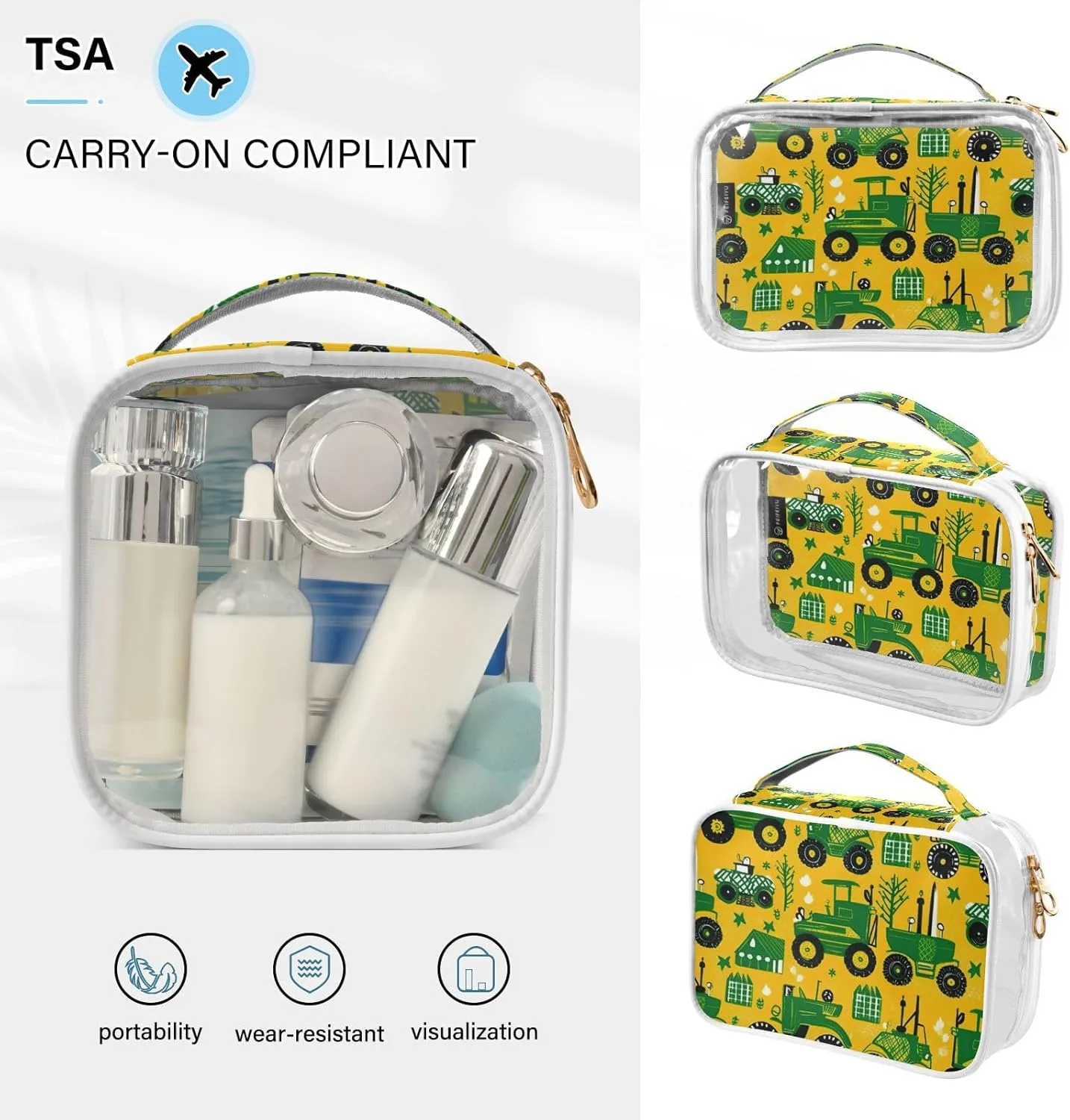 GAIGEO Tractor Clear Toiletry Bag Set, Clear Plastic Zipper Bags, Cosmetic Travel Accessories, 2 Pack