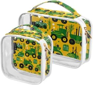 GAIGEO Tractor Clear Toiletry Bag Set, Clear Plastic Zipper Bags, Cosmetic Travel Accessories, 2 Pack