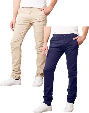 Galaxy by Harvic Mens Slim Fit Cotton Stretch Chino Pants 2 Packs