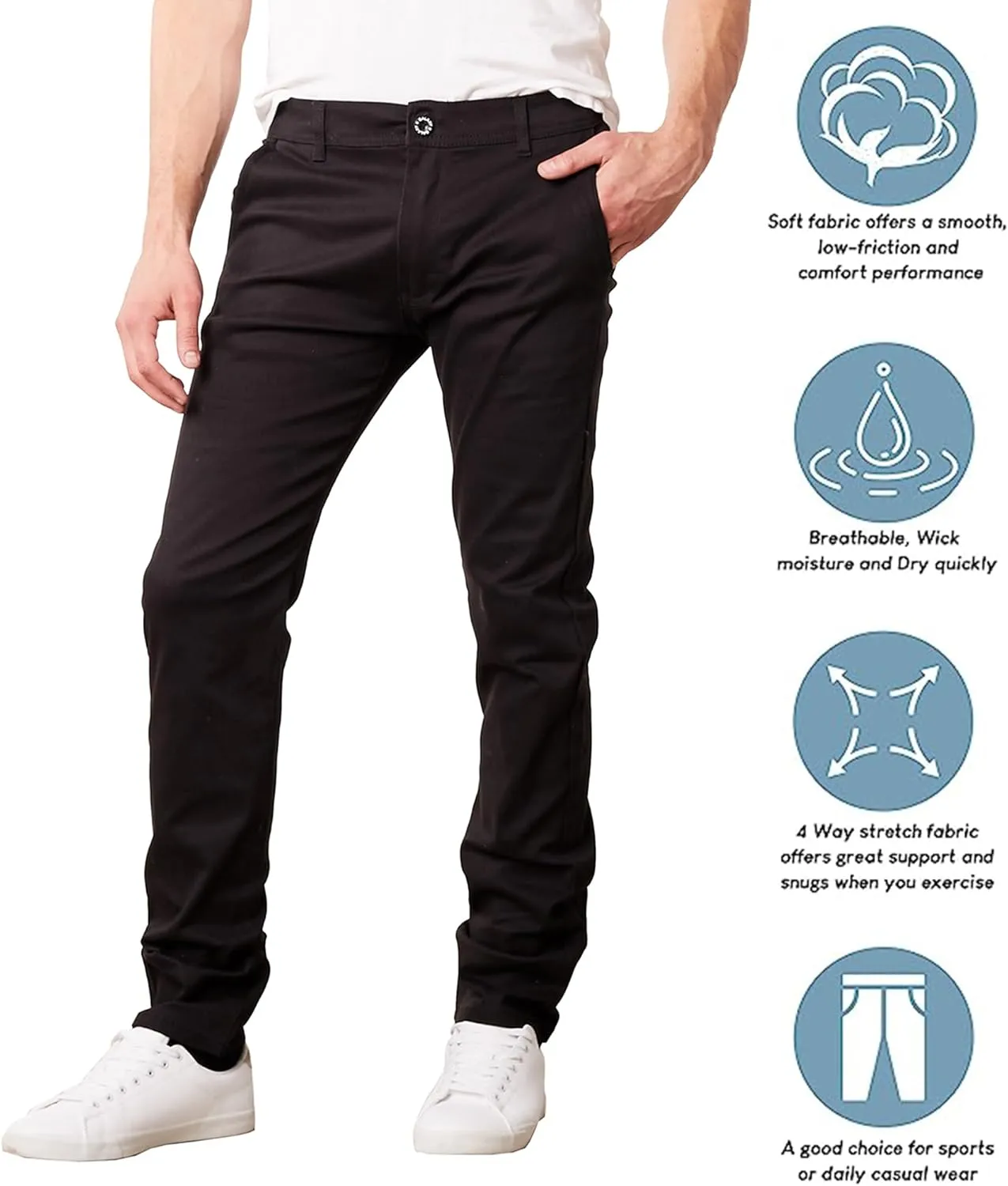 Galaxy by Harvic Mens Slim Fit Cotton Stretch Chino Pants 2 Packs