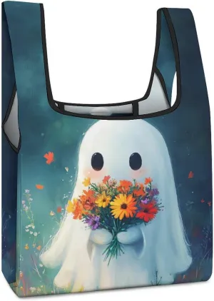 Ghost Flowers Shopping Bags Reusable Grocery Bag Lightweight Tote Bags Holiday Bags with Handles