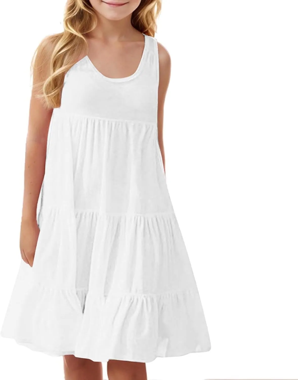 Girls 2025 Sundresses Summer Flowy Sleeveless Casual Crewneck Boho Dresses Beach Vacation Clothes Size 4-14 Years